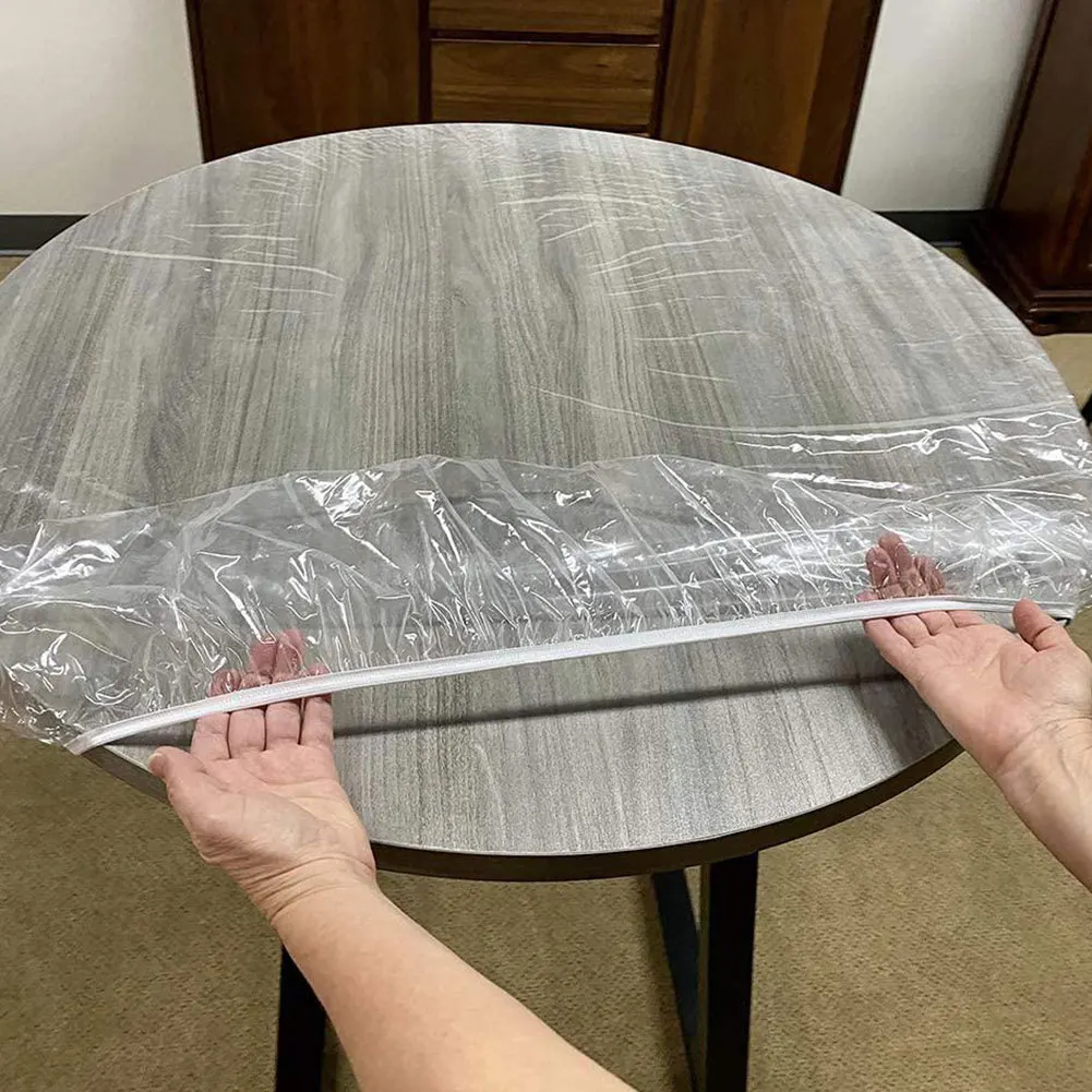 

Vinyl Fitted Round Tablecloth Transparent Soft Glass Table Mat Waterproof anti-scald oil-free Plate Living Room Kitchen Tablemat