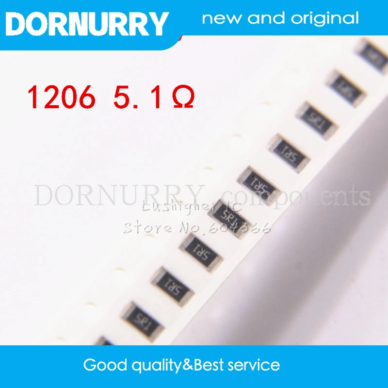 

100 шт. 1206 SMD резистор 5% 5,1 Ом 5R1 Ом DORNURRY