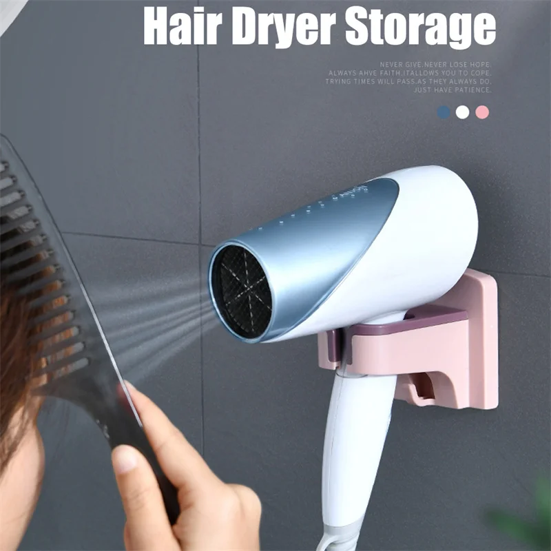 

Wall-mounted Hair Dryer Holder Bathroom Storage Rack Household Punch Free Hairdryer Organizer With Hook Bathroom Accessories