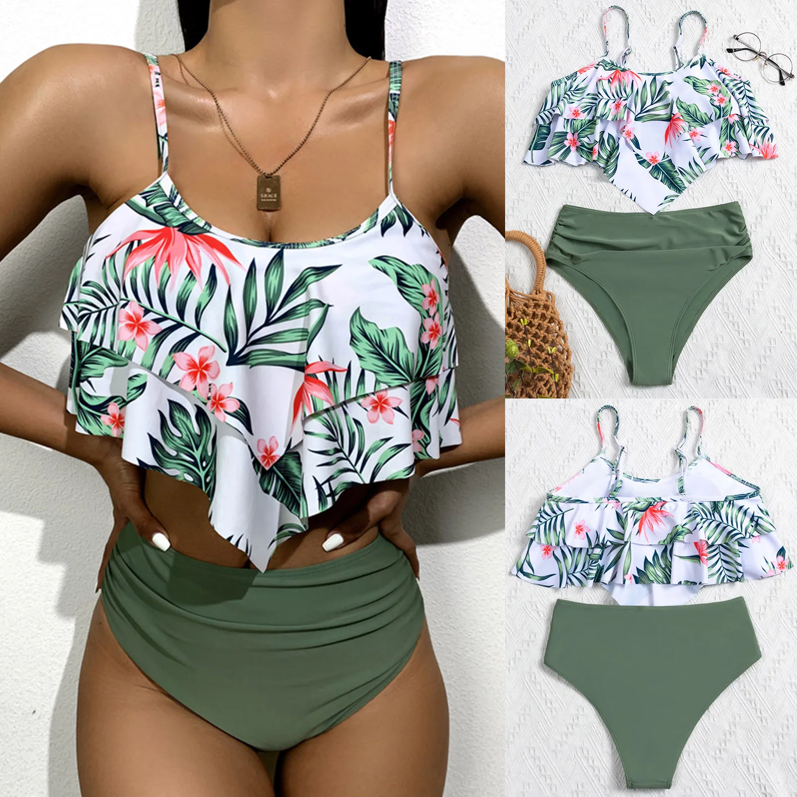 

Push Up Bikini Set Women Ruffle Biquini Swimwear High Waist 2021 Sexy Brazilian Women'S Swimsuits Maillot De Bain Femme Biquini