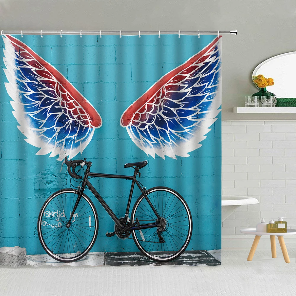 Синяя занавеска для душа на стену декор с крыльями ангела велосипеда ванной