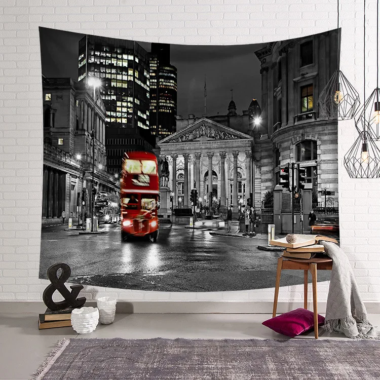 Гобелен 3D красный автобус письмо город флаг гостиная открытый декор полотенца
