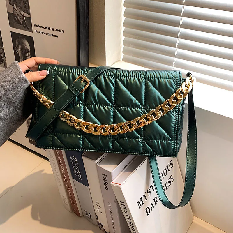

Rhombic Lattice Quilty Chain Shoulder Bags For Female Solid Flap Soft Pu Leather Crossbody Bag High Quality Texture Handbags Sac
