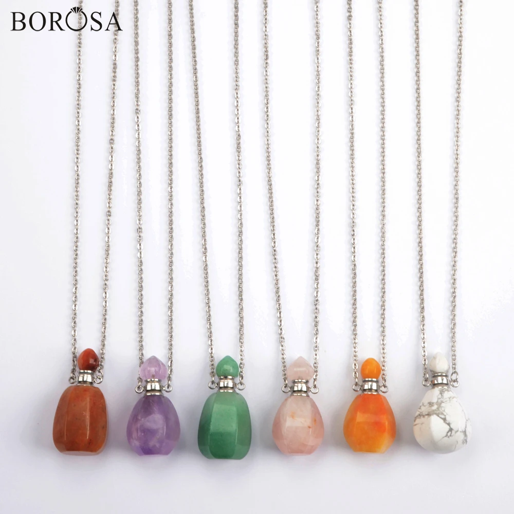 

BOROSA Natural Gems Stones Perfume Essential Oil Bottle Necklace Howlites Amethysts Pendant Charms Necklace Jewelry WX1606