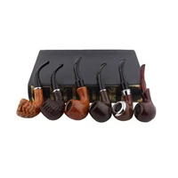 6 pcsset classic style wood resin tobacco smoking pipes best gift for grandfather boy friend father