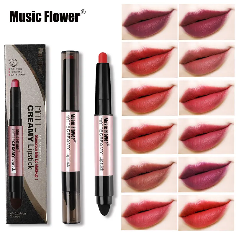 Матовая губная помада Music Flower с губкой водостойкая стойкая для макияжа