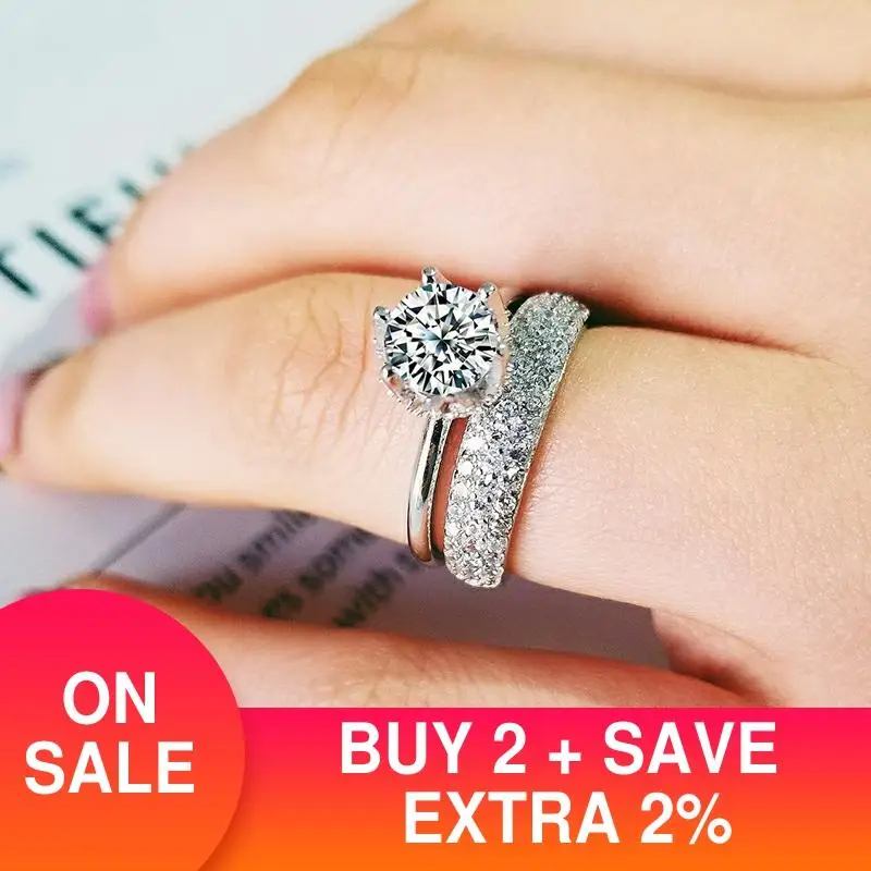 

best selling luxury halo original 925 sterling silver wedding ring set for women lady anniversary gift jewelry wholesale R5160S