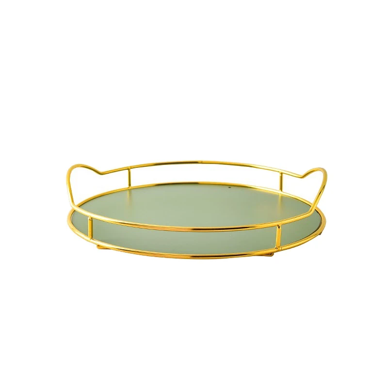 

AU -Light Luxury Round Iron Storage Tray Home Living Room Jewelry Storage Tray Handle Tea Set Storage Tray