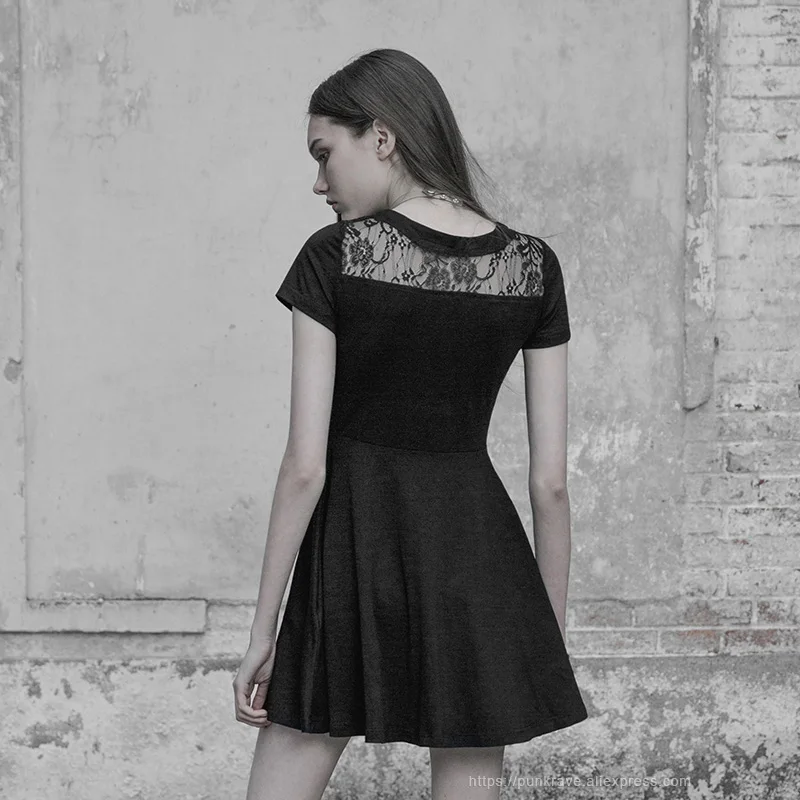 Женское черное кружевное платье в стиле панк модное трикотажное мини-платье