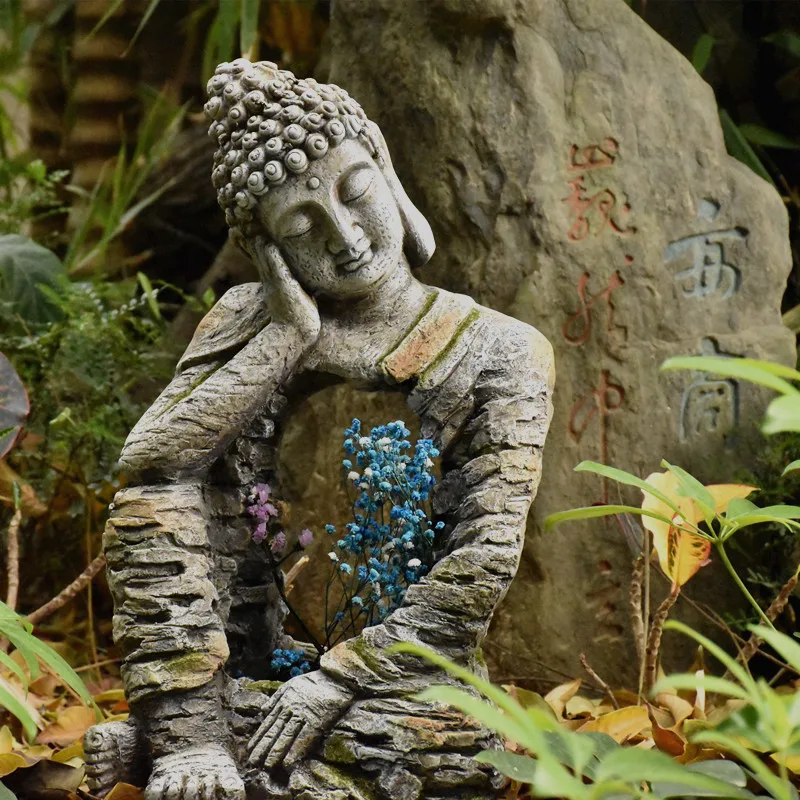 Figuras decorativas para decoración de patio y jardín, artesanías, maceta de Buda Zen, adornos para exteriores, escultura de Buda en maceta grande, regalos