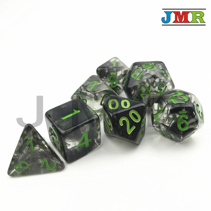 Nebular 7 шт./компл. Juegos De Mesa Dados черные с белыми точками D4 D6 D8 D10 % D20 для DnD ролевые игры