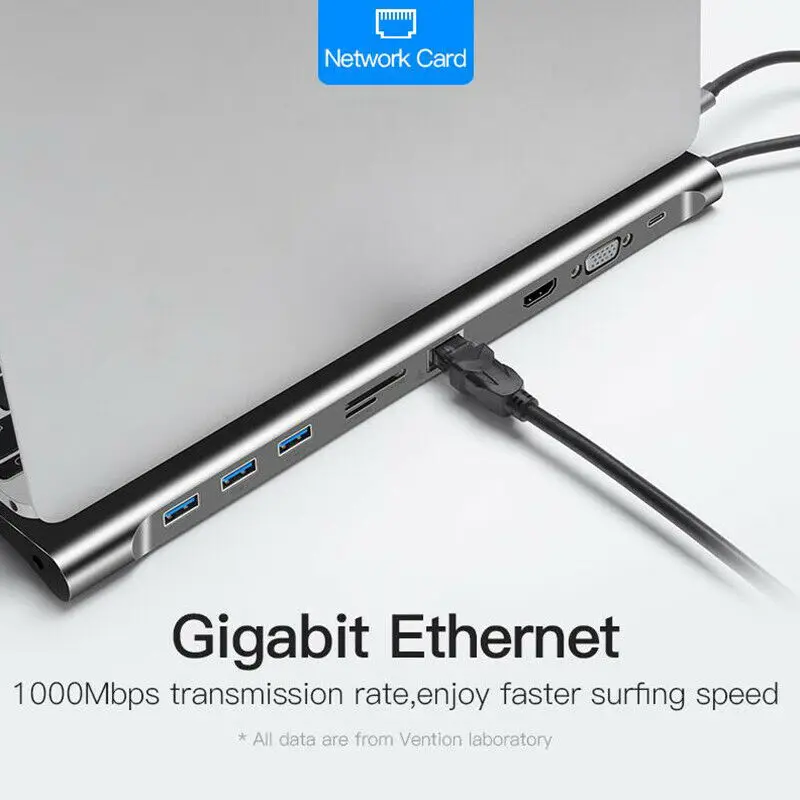 

10 In1 USB Hub Type C To Double HDMI-compatile RJ45 + VGA Type C To 2 PD SD TF Card Reader Audio VGA USB 3.0 Hub Power Adapter