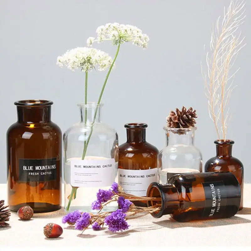 

Glass Vase Home Mini Hydroponic Plant Glass Bottle Living Room Decoration Dried Flower Decoration Home Transparent Flower Vase