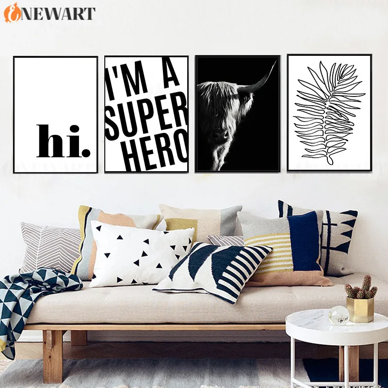 Черно Белая настенная художественная декорация для дома Hi I'm Super Hero печатная