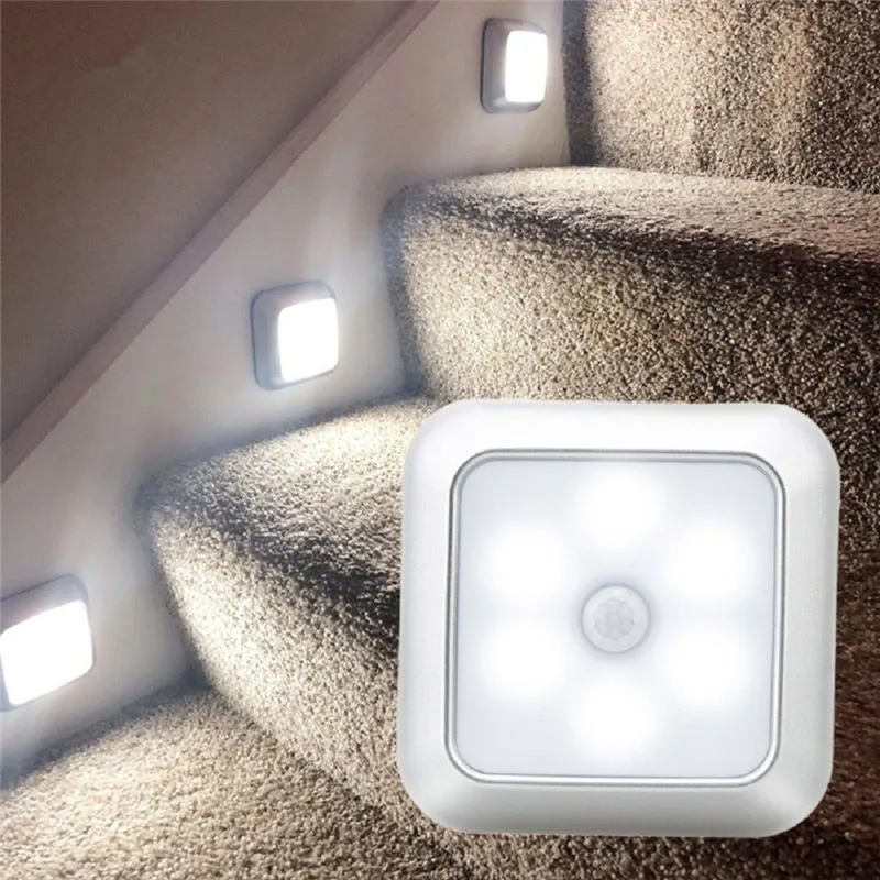 

6 LED PIR Motion Sensor Night Light Battery Led Nightlight for Closet Wardrobe Stair Lighting Hallway Night Lamp for Home