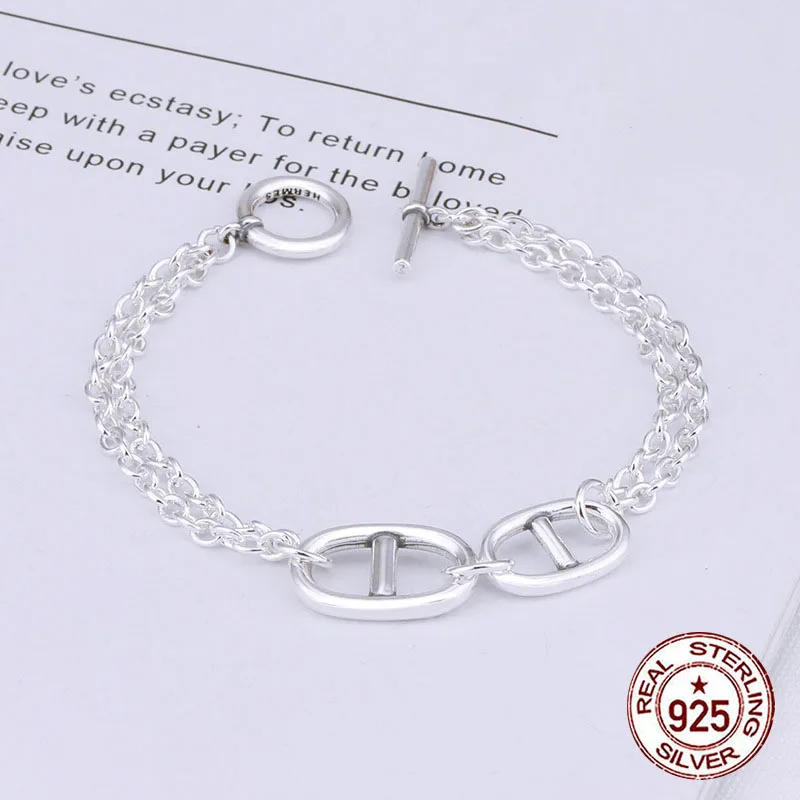 

sterling silver S925 Pig nose bracelet female student tide brand personality boy simple word buckle net red hand jewelry