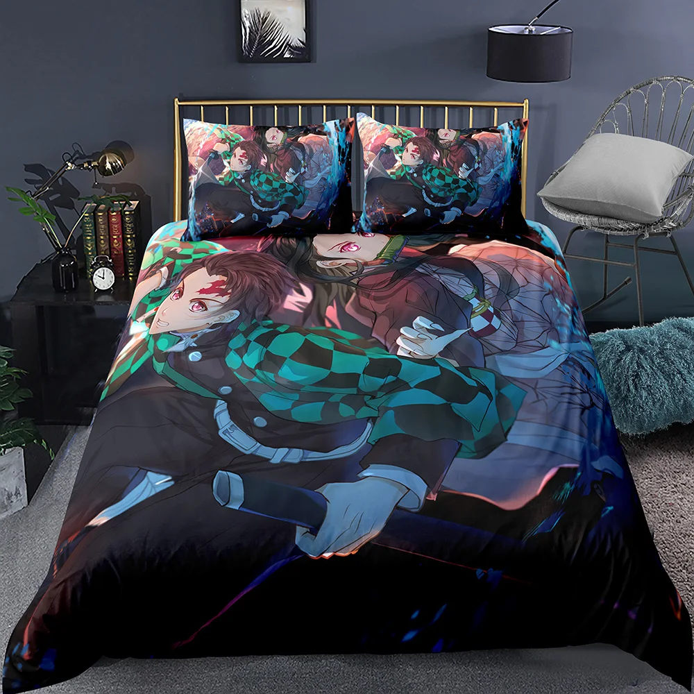 

2/3 Pieces Bedding Set Demon Blade Duvet Cover Kids Anime Bed Quilt Cover 3D Print Bedding Single Double Bed Blue Bed Cover Set