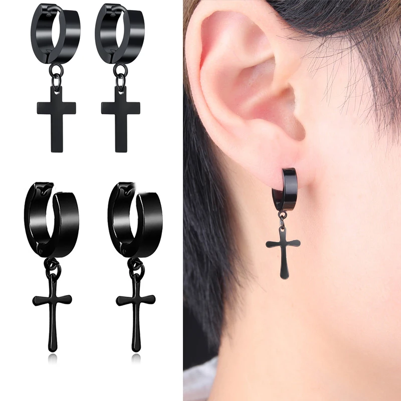 Круглые серьги в стиле панк с крестом и звездами для женщин мужчин простые