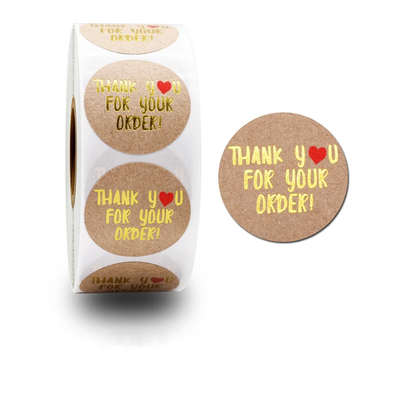 100-500 Pcs 1 inch, thank you kraft paper label with bronzing font, baking gift card, gift packaging sealing sticker sen european style printed gift baking packaging label wish message card christmas kraft paper small tag