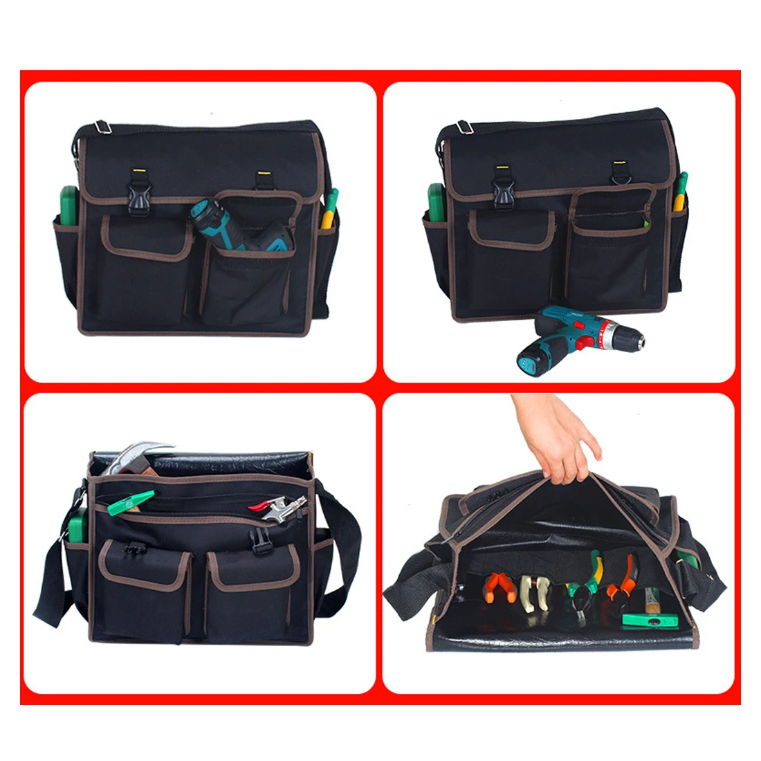 

uxcell Professional Oxford Canvas 6Tool Pockets, Fully Adjustable Waterproof & Protective Work Belt Brown