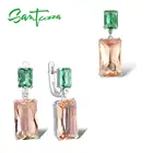 Набор из серебра 925 пробы, с подвеской SANTUZZA, с кристаллами зеленого шампанского, восьмиугольника набор украшений для женщин пробы, Подарочные ювелирные украшения