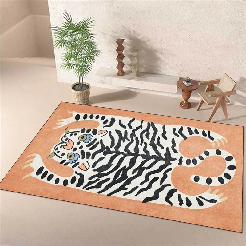

Cute Cartoon Rug Tiger Pattern Morandi off-White Turmeric Green Carpet Living Room Bedroom Bed Blanket Bath Mat