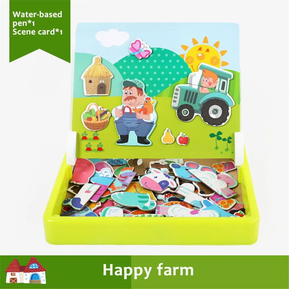 

Wooden Toys Magnetic Jigsaw Puzzle Multifunctional Magnetic Puzzle Drawing Board Children's Educational Toys For Kids Over 3
