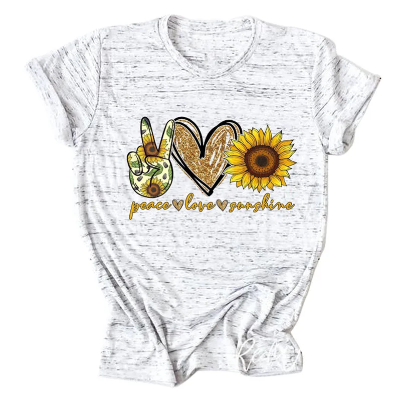 Женская летняя футболка с надписью Peace Love Sunshine модная повседневная короткими