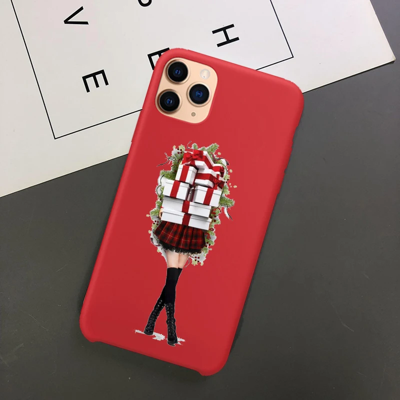 Год мода Рождество девушка силиконовый чехол для телефона Coque для iPhone Xs 11 Pro Max 6S 7 8 Plus XR 5 SE красный ТПУ чехол - Цвет: TPU