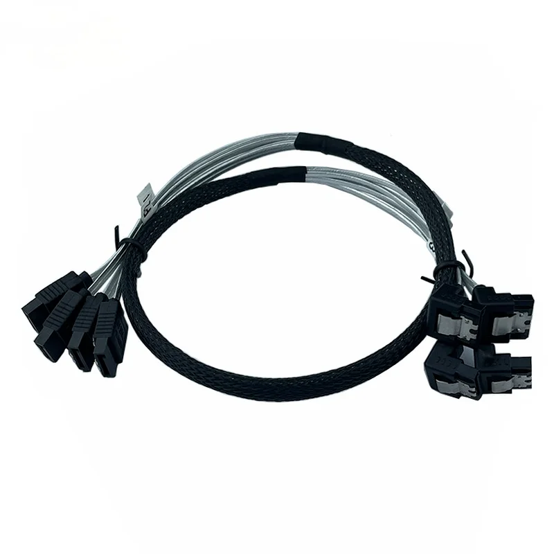 

Silver Wire 4SATA To 4SATA Inward Bend 90 Degrees SSD Solid State Drive Data Cable Computer Motherboard Connection Cable