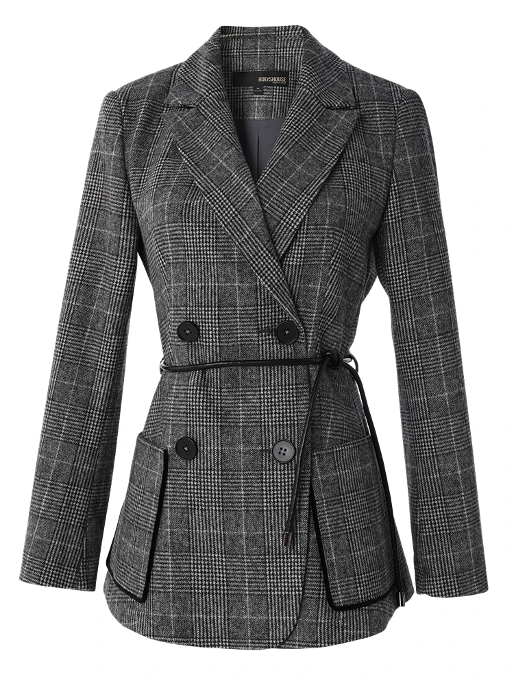 

Wool woolen suit jacket women's autumn and winter clothes New retro plaid slim mid-length suit jacket