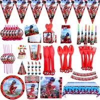 197pcslot ladybag plates cups flags napkins tablecloth popcorn boxes invitation cards straws blowouts spoons forks knife