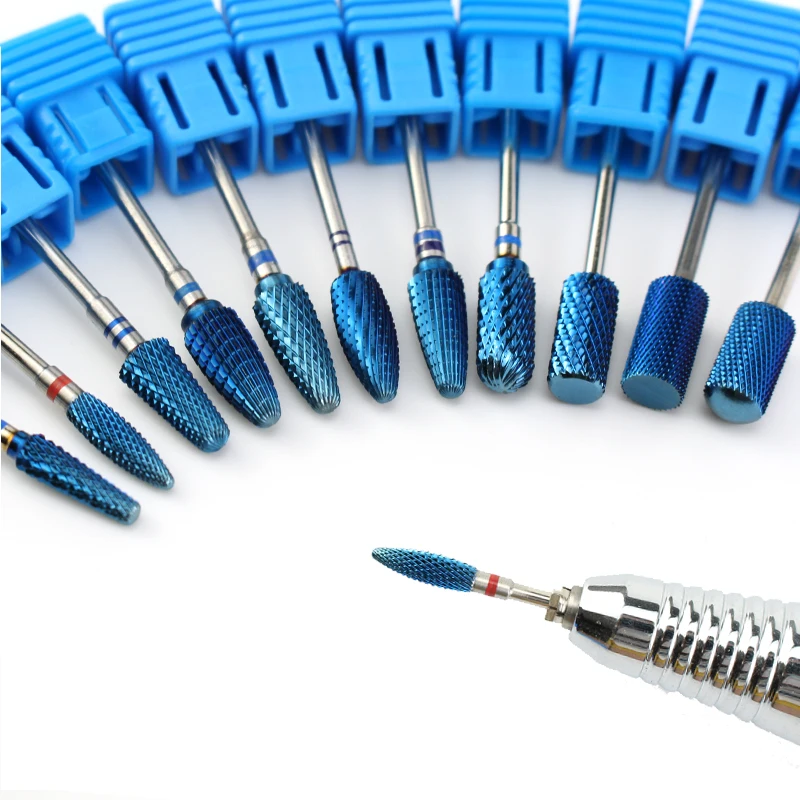 11 типов синего карбида вольфрама сверло для ногтей с нанопокрытием вращающиеся