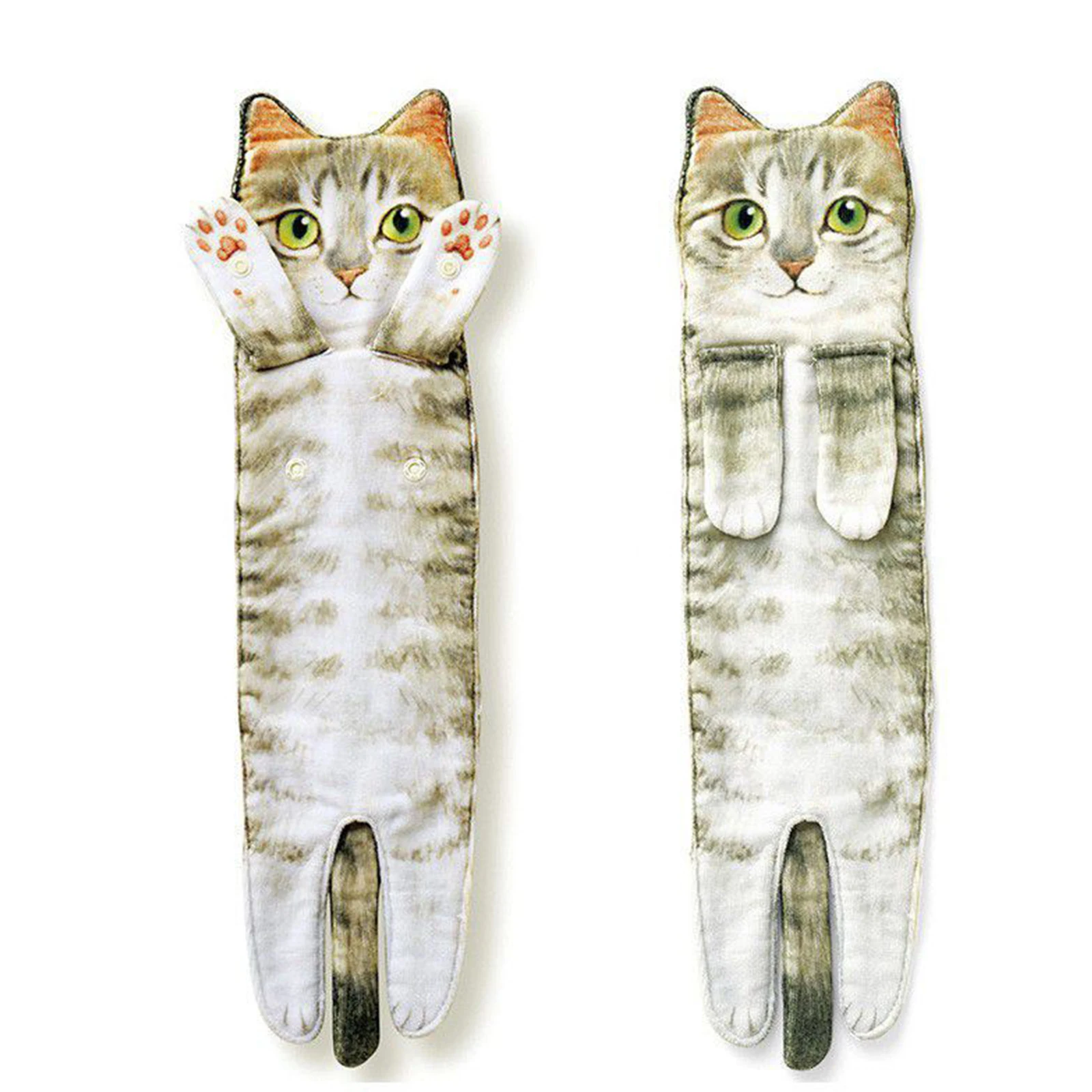 Toallitas largas con forma de gato para el ba&ntilde;o, toallas colgantes de secado r&aacute;pido para la cocina, c&oacute;modas y con fuerte absorci&oacute;n de agua, fibra Superfina-2