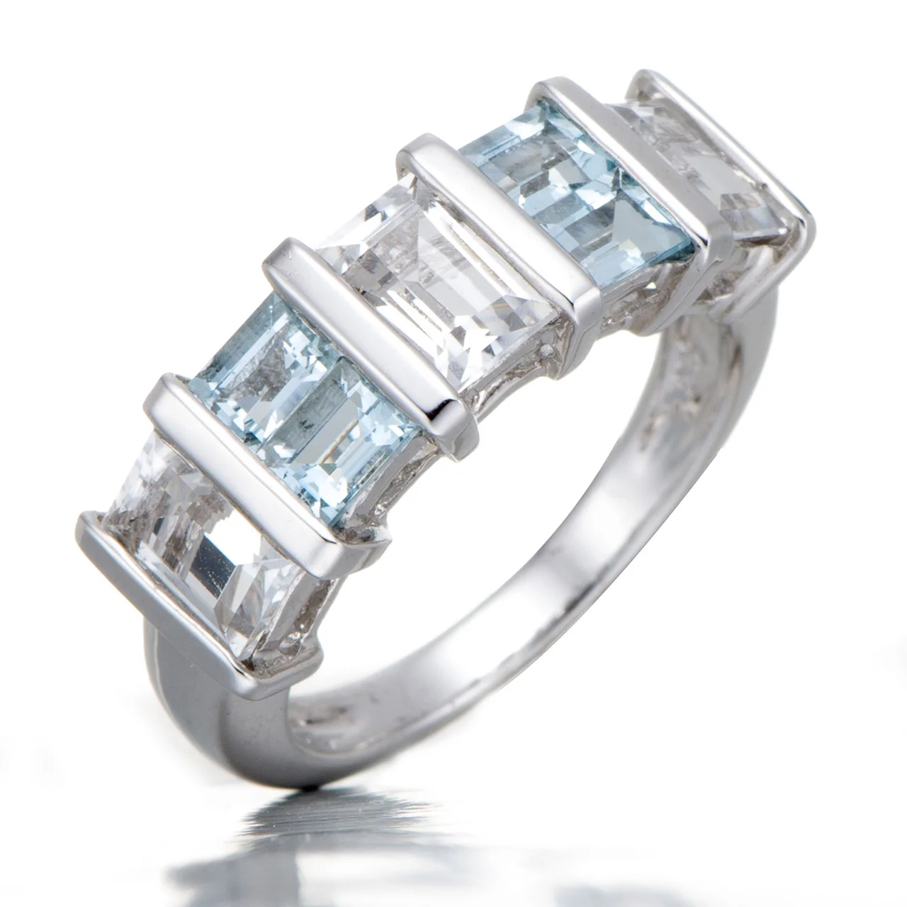 

Кольцо из серебра пробы с аквамарином и белым топазом, цветное свадебное кольцо с маргариткой