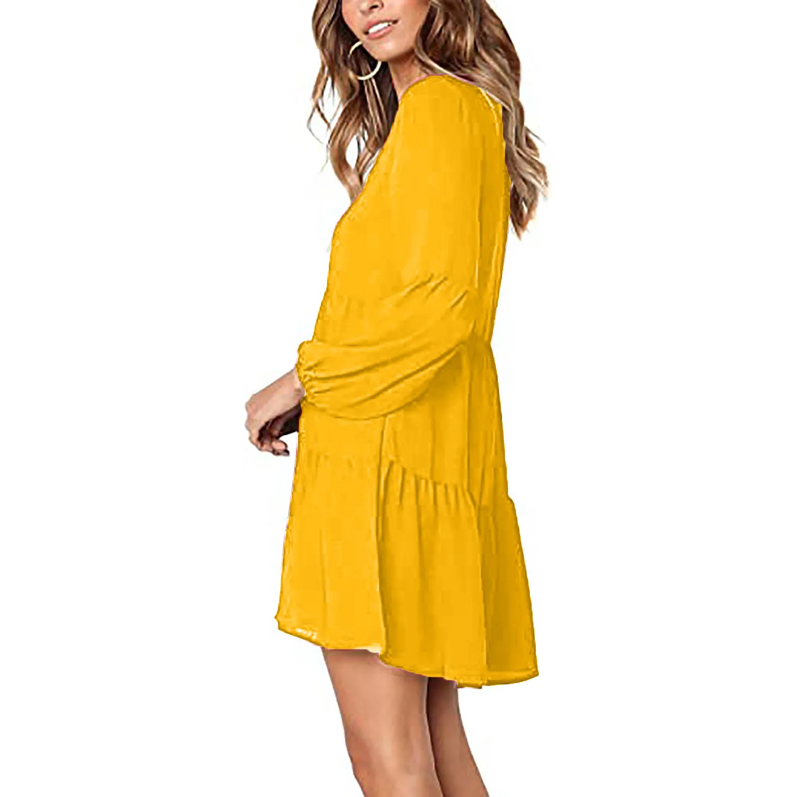 

40# Vintage Lantern Long Sleeve Dress Causal Mini Summer Dress V-neck Solid Color Straight Dresses For Women 2021 Loose Vestidos