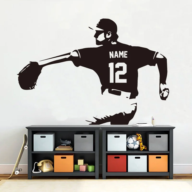 

Personalized Name & Number Sport Baseball Player Wall Sticker Vinyl Home Decor Boys Room Playroom Decals Mural Wallpaper 4754
