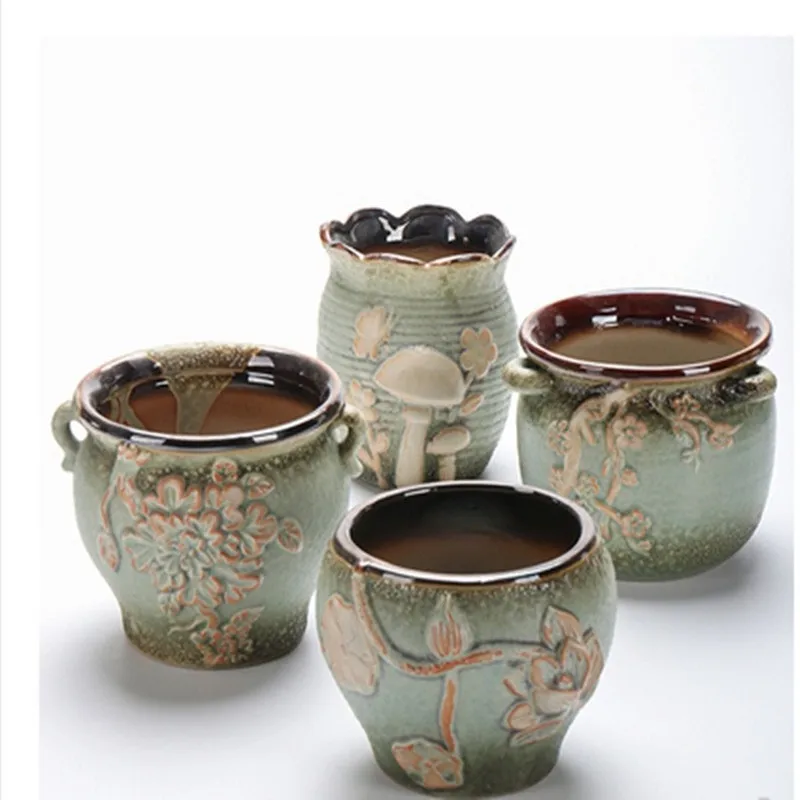 

Green Pots Succulent Flower Pot Master Old Pile Pot Green Bubble Glaze Breathable Fleshy Plant Pot Ceramic Indoor