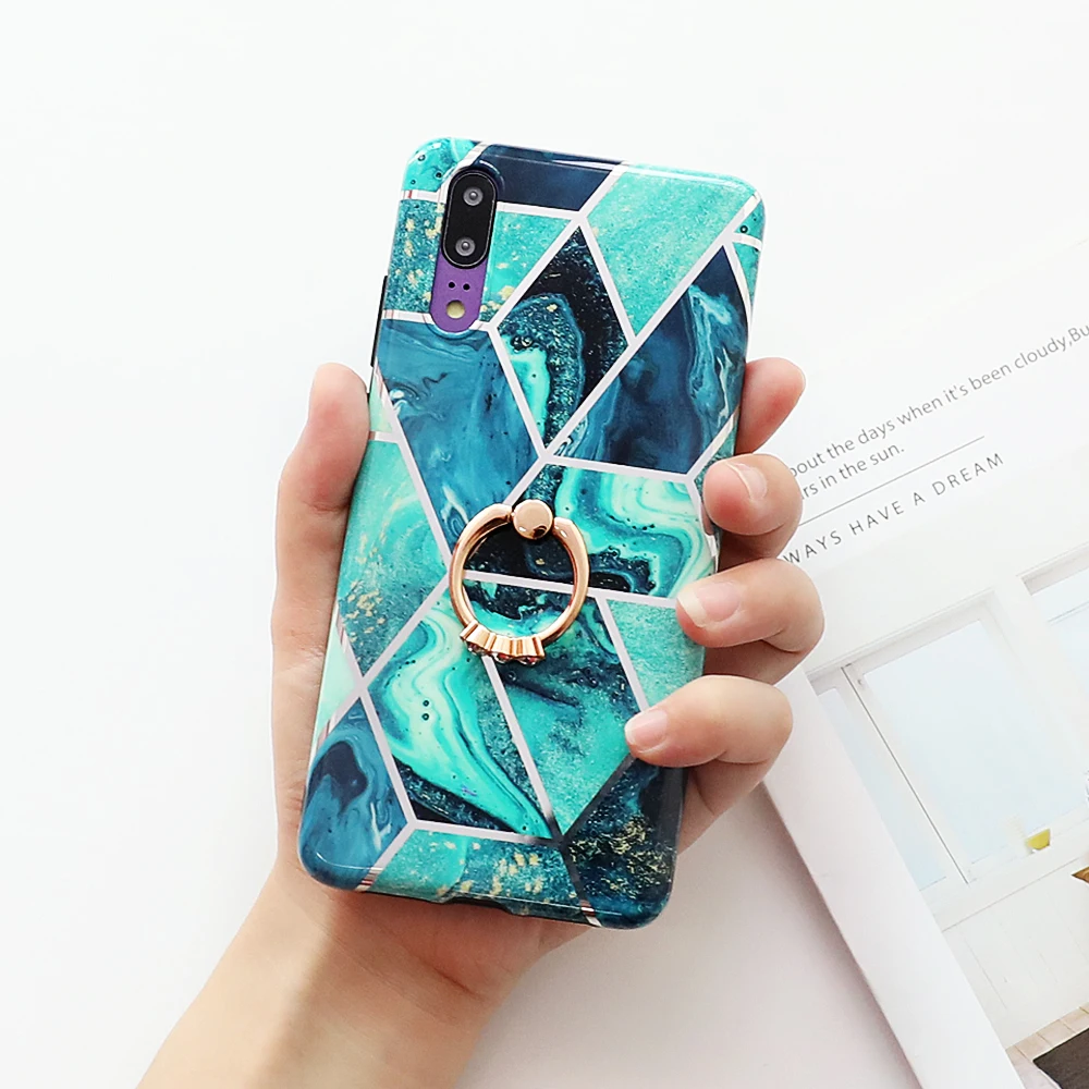 SUYACS гальванический геометрический мраморный чехол для телефона для huawei P20 P30 Pro mate 30 20 Lite кольцо подставка мягкий IMD чехол для телефона