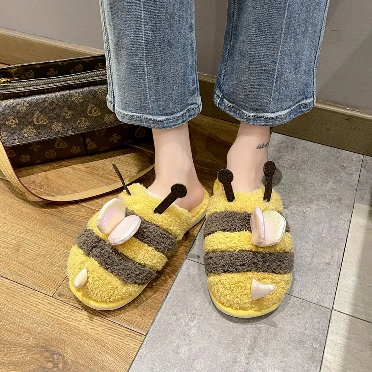 Winter New Ladies Cotton Slippers Simple and Comfortable Animal Cotton Slippers Women Flat Slippers Women Furry Slippers Women