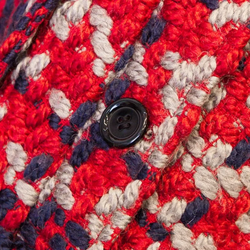 

High Street Autumn Winter New Womens Plaid Irregular Cloak Coats High Quality Fashion Double Breasted Square Collar Red Jackets