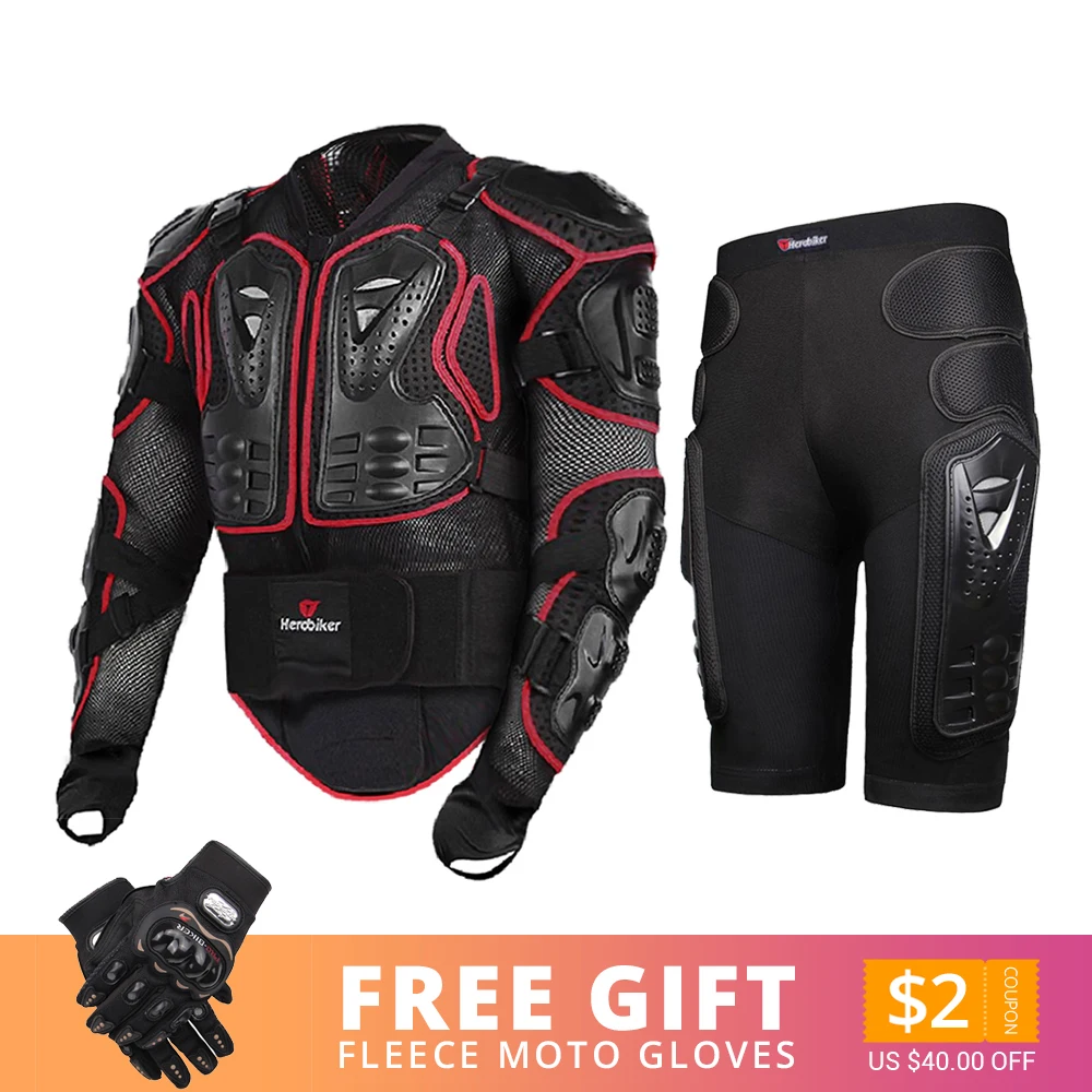 Jacket and Shorts RD HEROBIKER мотоциклетная куртка мужская полное тело мотоциклетная Броня мотокросса гоночная Мото куртка для езды на мотоцикле защита размер S-5XL - Цвет: Jacket and Shorts RD