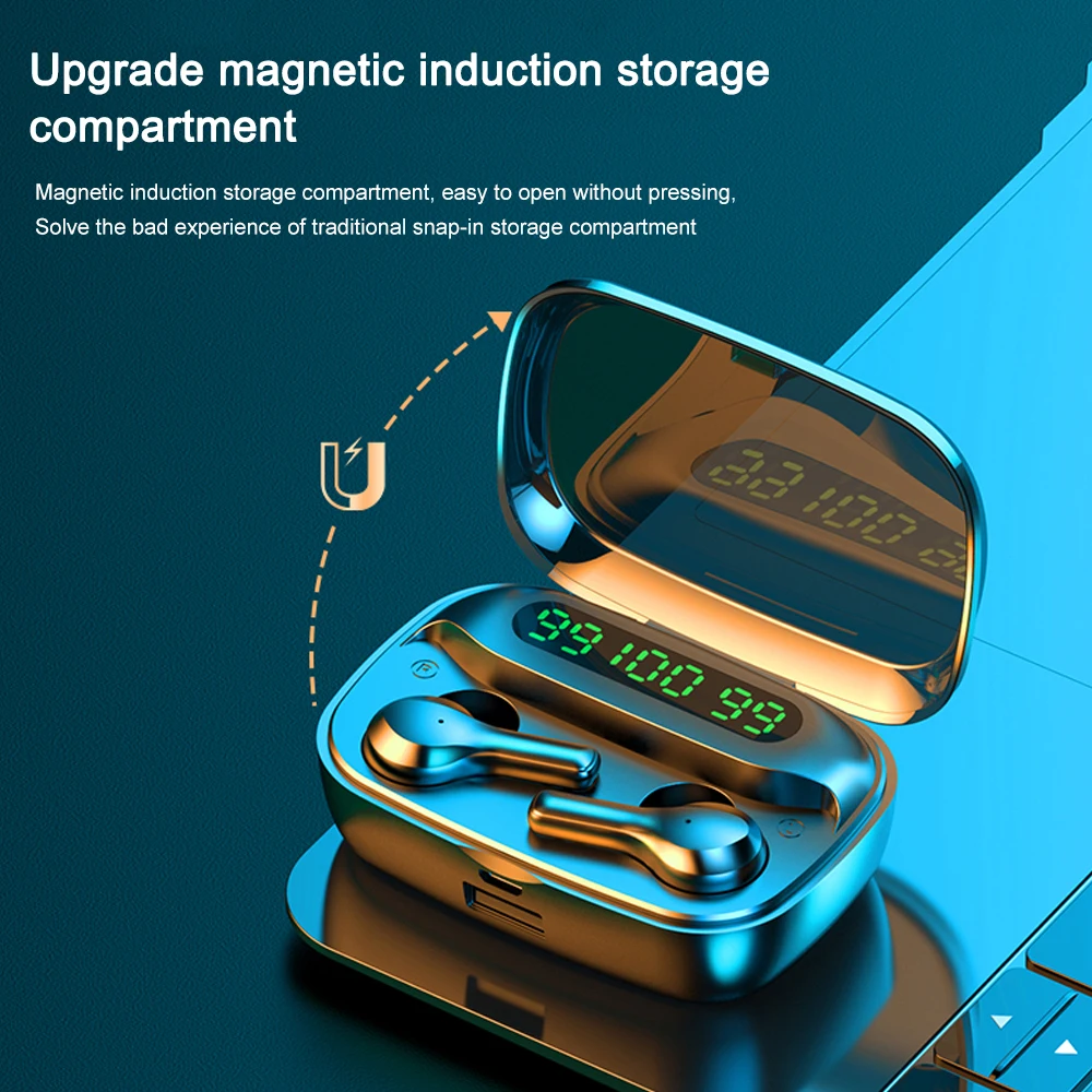 Беспроводной Bluetooth гарнитура 2000 мА/ч наушники вкладыши TWS с со светодиодной