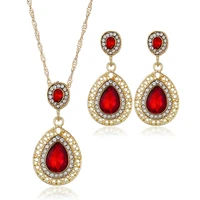 water drop pendant diamond sweater necklace earrings jewelry set womens necklace
