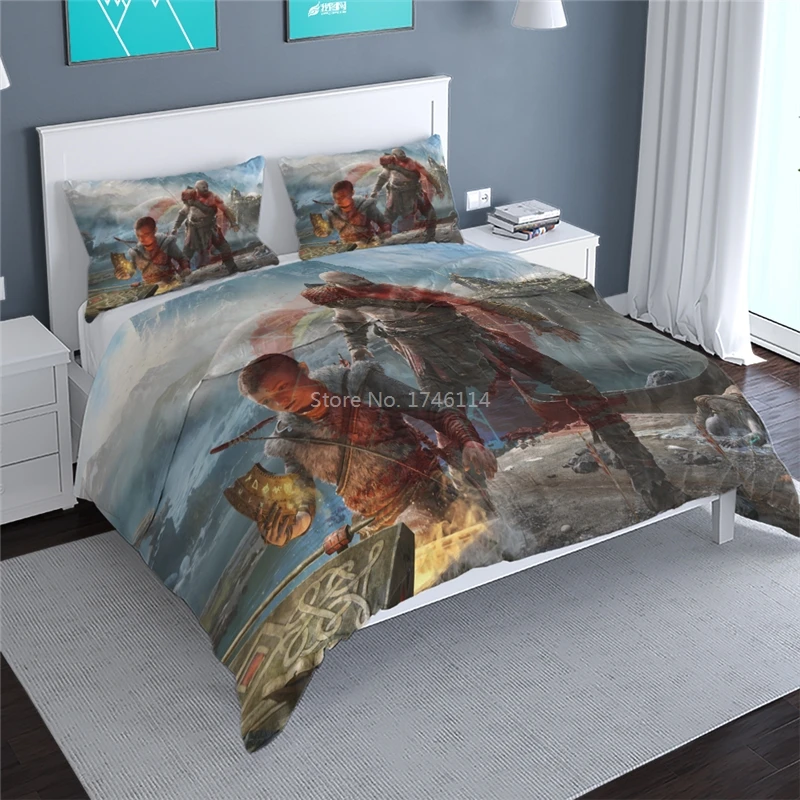 

3D God of War Game Printed Duvet Cover with Pillowcase Set Twin Full Queen King Size Bedding Set Bed Linens Home Textile for Boy