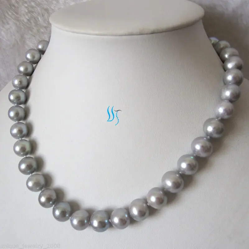 

18" 10-11mm Silver Gray AA Freshwater Pearl Necklace Fashion Jewelry