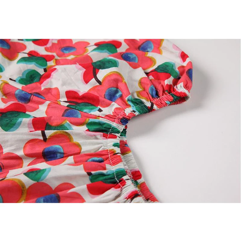 

Floral Printed Shirt For Women 2021 Summer New Korean Vintage Sweet Off Shoulder Puff Sleeve Beach Style Blouse Tops Female