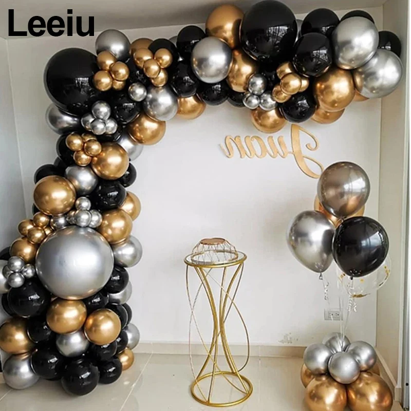 

Leeiu 110 шт., черные и золотые воздушные шары в форме арки, для взрослых, для 30-го дня рождения, украшения для вечерние ринки, свадьбы, Baby Shower, рожд...