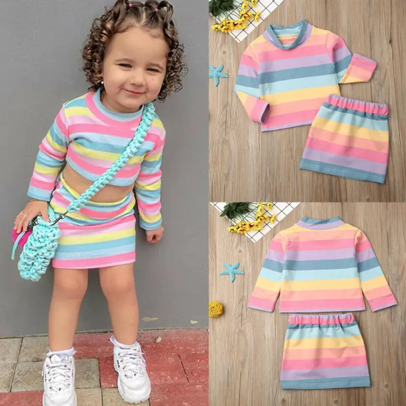 Новый осенний милый костюм в радужную полоску комплект из 2 предметов для