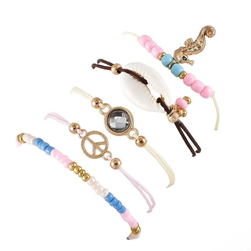 Женские браслеты 5 шт./компл. красочные бусины ракушки морской лошадь знак мира